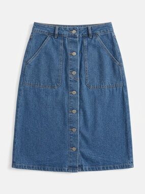 Falls Creek Button-Front Denim Midi Skirt in Blue